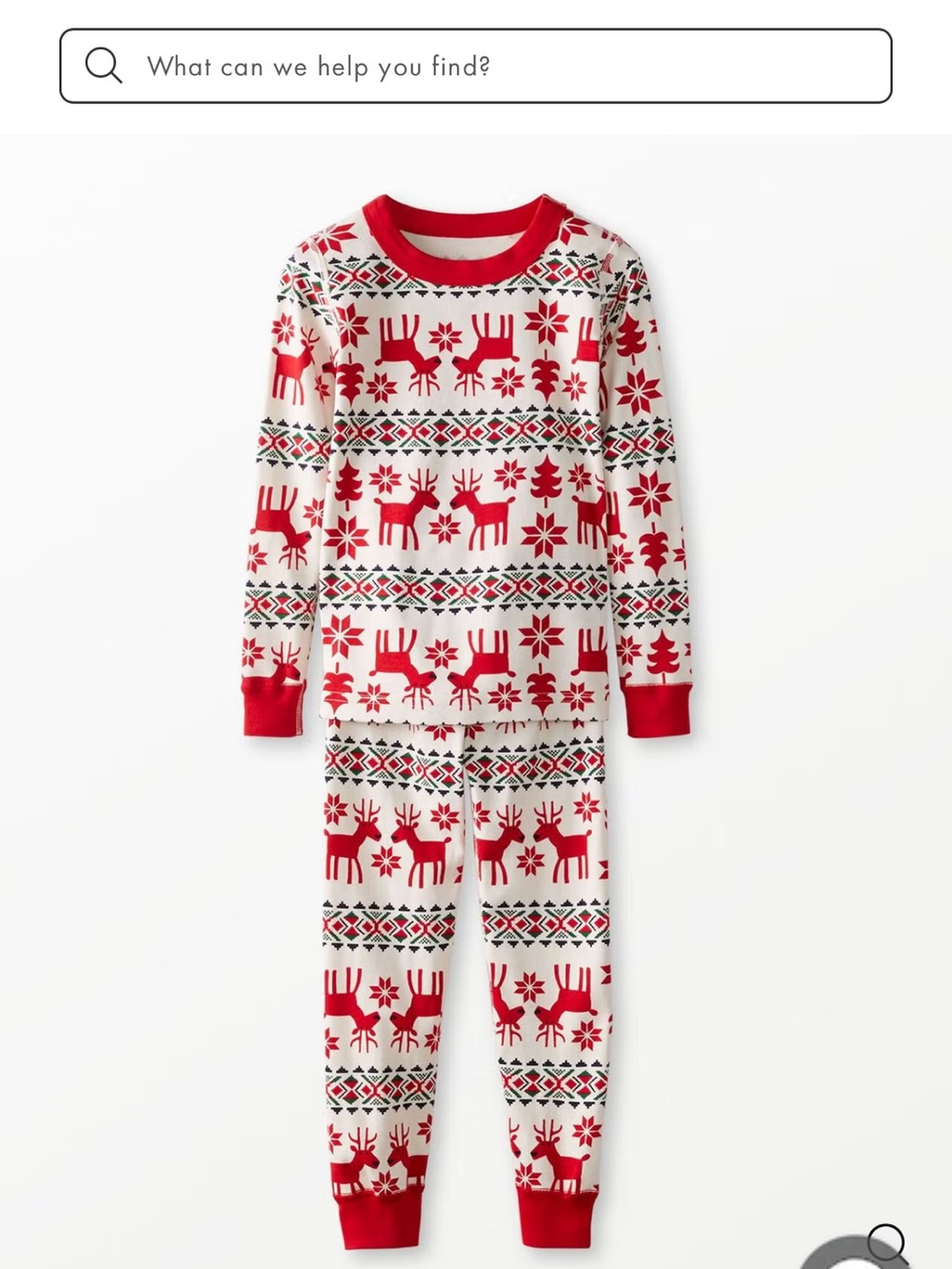 Hanna Andersson Red and White Reindeer Fair Isle Kids Family Pajama Set, Sz 6-7